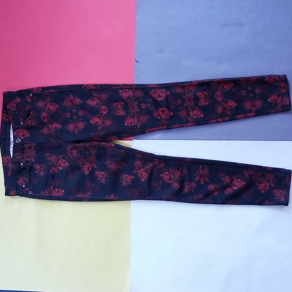 7 For All Mankind Red Rose Floral Denim Jeans Skinny - Picture 11 of 12